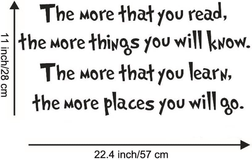 The More That You Read The More Things You Will Know Wall Sticker Art Quote Decals Home Decor (22.4''x11'')
