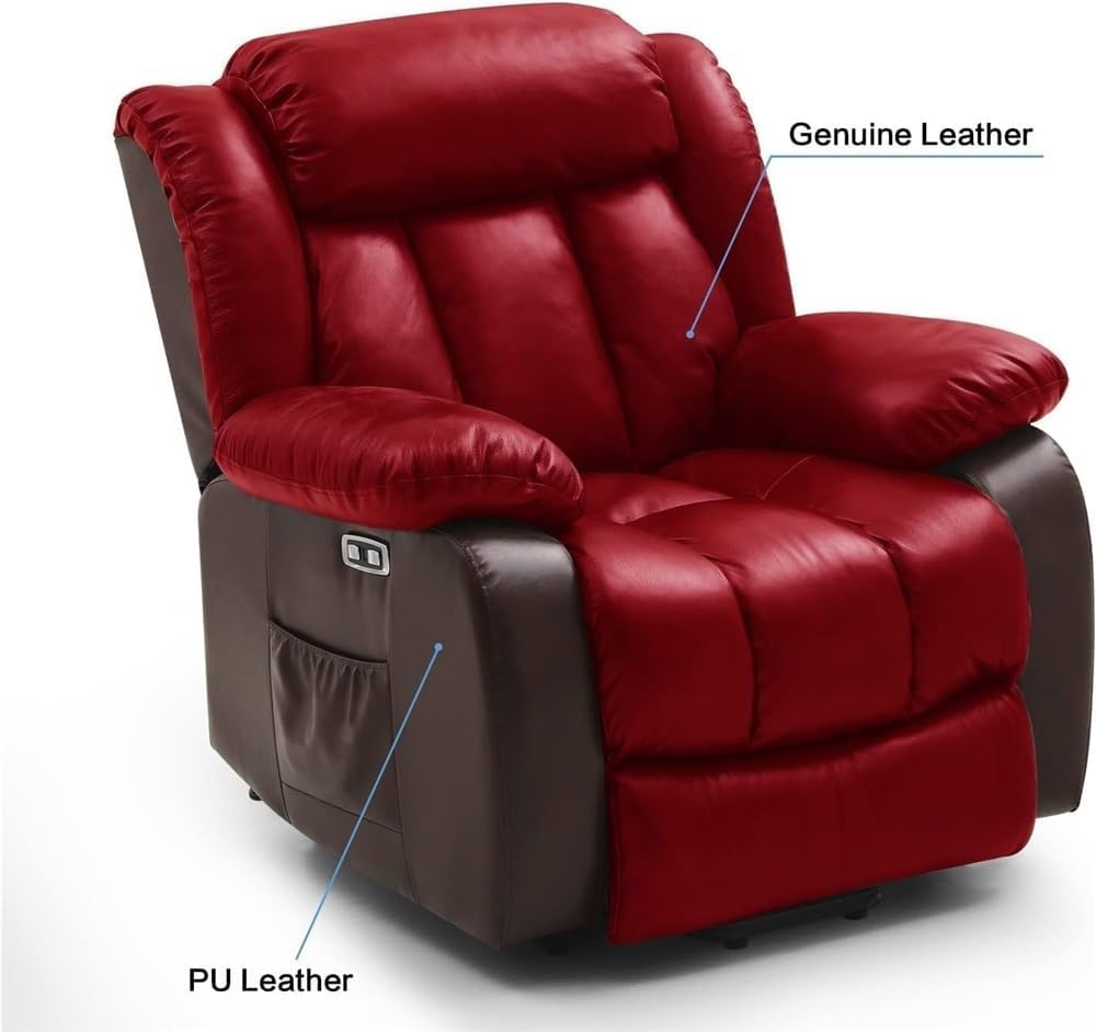 Large Power Lift Recliner Chair for Seniors with Dual Motor Infinite Position Adjustable Leather Heated Massage Lay Flat Electric Lounge Seating Brown Living Room Furniture