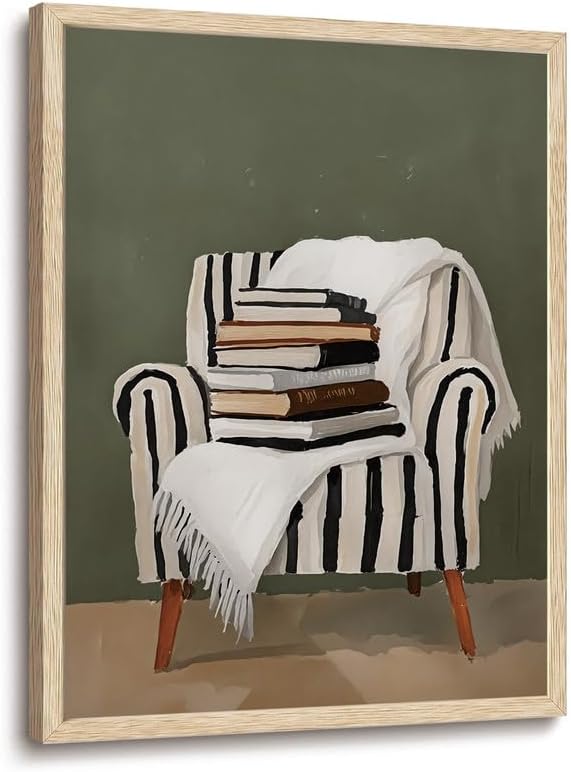 XJYISUO Framed Wall Art Cozy Books Canvas Art Modern Reading Pictures Wall Decor Farmhouse Paintings Neutral Artwork For Living Room Bedroom Study