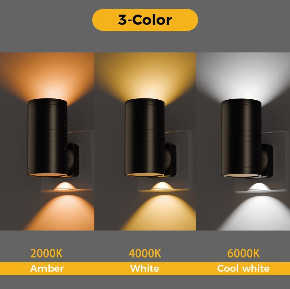 Night Light Plug in, 2 PCS Night Light with Dusk to Dawn Sensor, 3-Color/Brightness Adjustable/180 for Kids Room,Hallway, Bedroom, Garage, Stairway