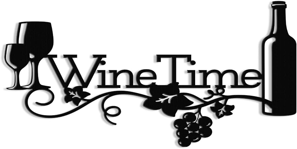 XORT Metal Wine Sign, Bar Metal Sign, Metal Kitchen Wall Decor, Vino Lover Metal Wall Art Decorative Home Restaurant Bar (Black - 16 x 8 Inch)