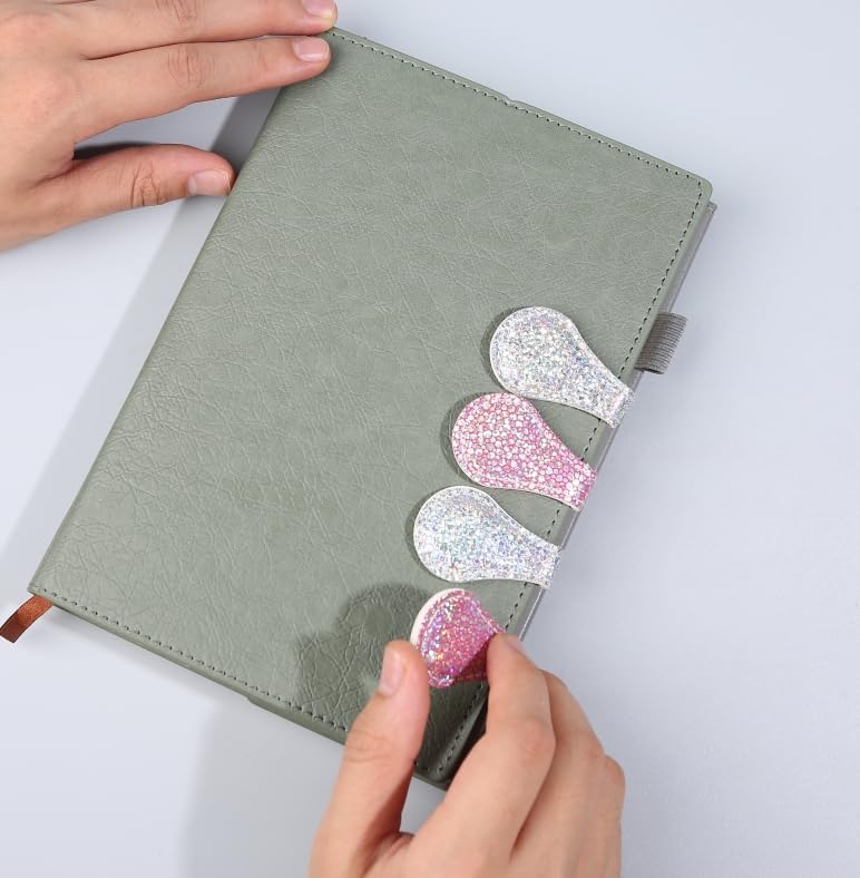 Leather Magnetic Bookmark Engraved Suction Bookmark Leather Magnetic Book Clip, Back to School, School Supplies (Diamond Pink+ slivery+Black) (6pcs)
