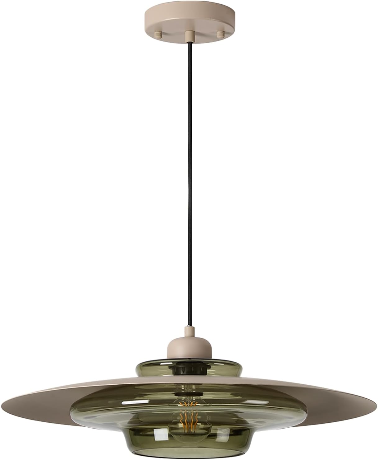 TeHenoo Modern Pendant Light,Light Brown Shade,Deep Green Clear Glass Lamp,Adjustable Mid Century Pendant Lighting for Kitchen,Dining Room,Living Room