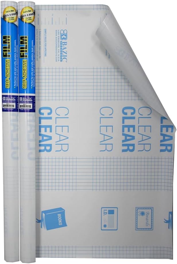 BAZIC Products Book Wrap - Clear Book Cover Self Adhesive Book Protector for Book Covers for Paperbacks, Plastic Cover for Books, Clear Contact Paper Peel and Stick, 17.5" x 1.7 Yard Roll, 2-Roll