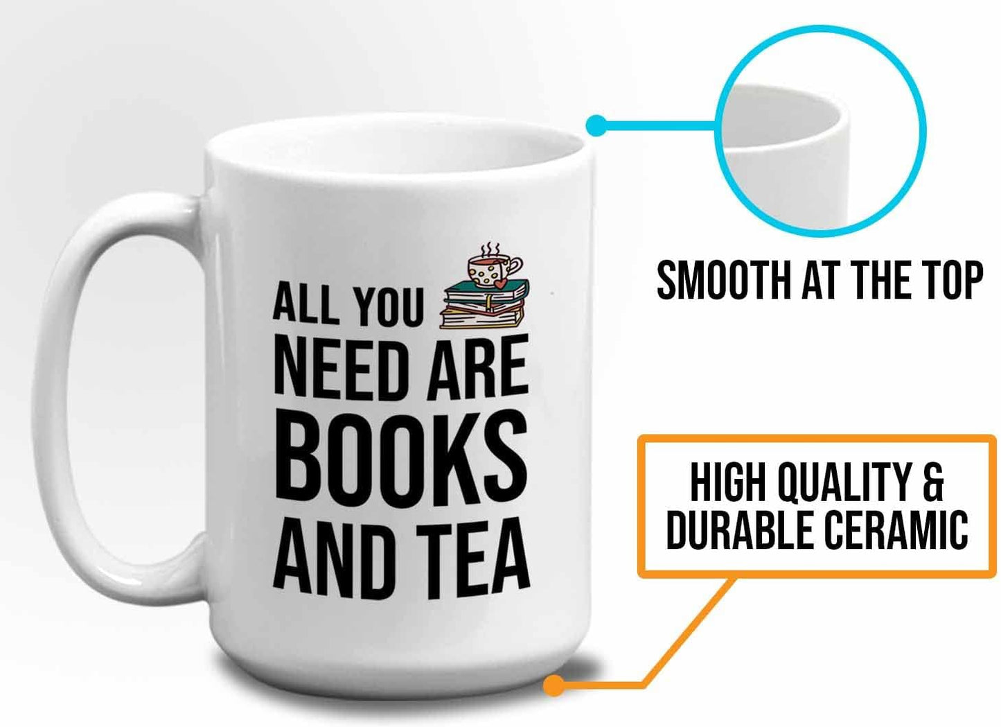 Bubble Hugs Writer Coffee Mug 15oz White - All you need are books and tea - Reading Book Lover for Bookworm Bibliophile Librarians Author Readers Bookish