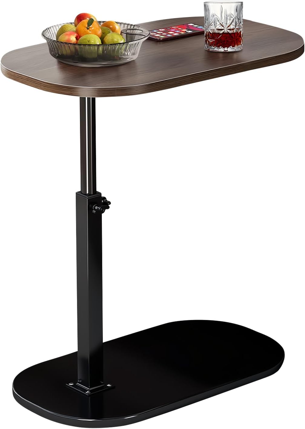C-Shaped End Table, Adjustable Height Small Side Table for Couch, 360°Swivel Side Table Living Room and Bedroom for Sofa, Bed,Chair, Snack (Walnut)
