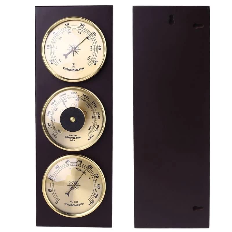 3in1 Wall Hanging Thermometer Barometer Hygrometer Weather Station with Wooden Base