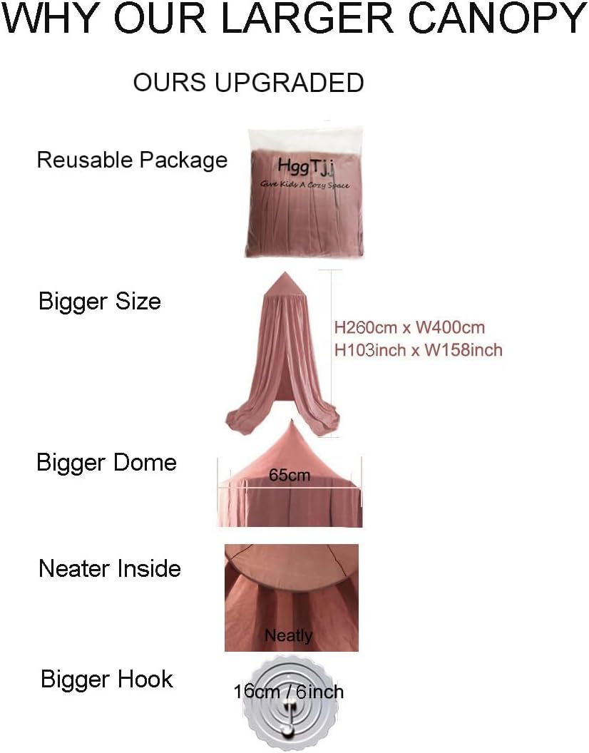 Princess Bed Canopy for Girls, Extra Large Hanging Canopy for Bed, Dreamy Play Tent for Girls Room Bedroom Decoration, Breathable Canopy Bed Curtain for Children Reading Nook - Rose Red