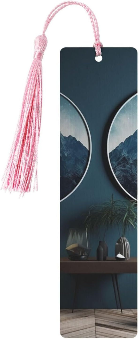 Modern Style Room Bookmarks Gifts for Women Men, Wooden Bookmarks for Book Lovers, Vintage Book Marks Ornaments with Tassel, Unique Personalized Reading Page Markers Pink