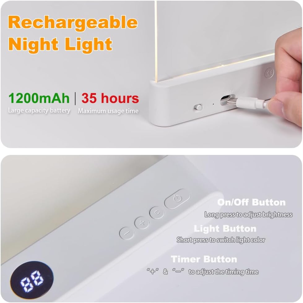 Book Light, Rechargeable Clear LED Flat Reading Light with 3 Colors & Timer, Dimmable Panel Plate Lamp Book Full Page Light for Reading in Bed at Night, Funny Gifts for Readers Kids Women Men (Pink)