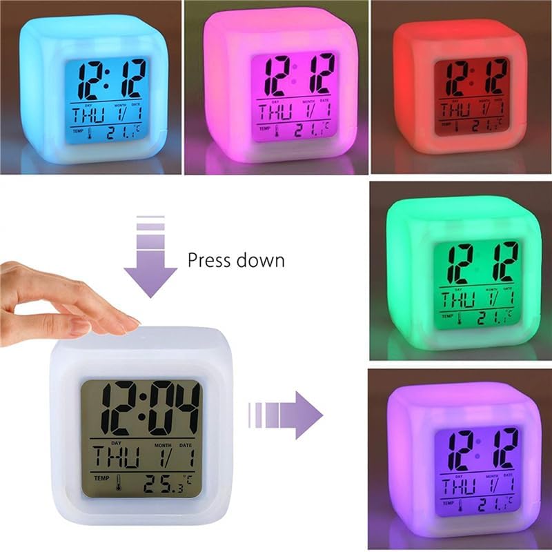 7 Colors LED Alarm Clock Digital Thermometer Alarm Clock Night Light for Kids Bedroom Home Decor Garbage Truck Cartoon