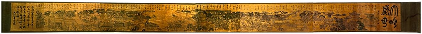 Handscroll Painting Super Long Poster Prints for Wall Decor,Japanese Chinese Emakimono Style Scroll artwork,Reproduction Woven Paper Oriental Library (11 x 161 inches) (Brown Architecture)