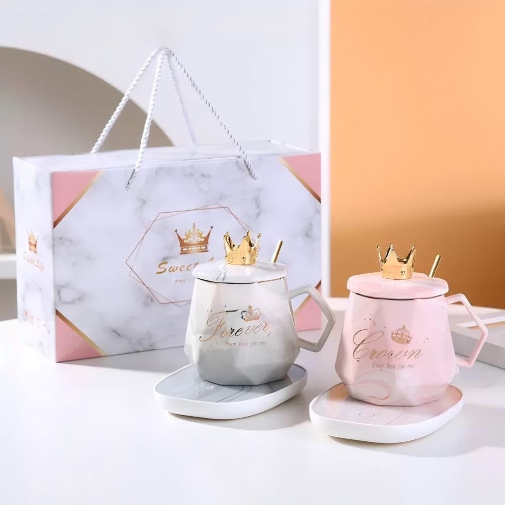 Coffee Mug Wamer, Beverage Warmer,Lovely ins Coffee Cup with Warmer Set, Auto On/Off Gravity-Induction Coffee Tea Water Milk Warmer with Mug for Office Home Use (Pink)