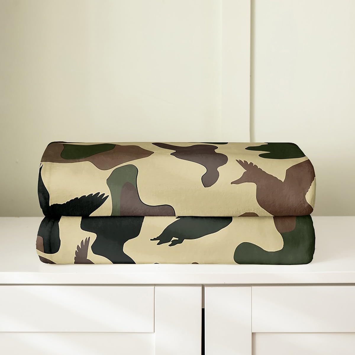 Erosebridal Farmhouse Flannel Blanket Camo Throw Blanket for Kids Army Camouflage Hunting Fleece Blanket Vintage Brown Green Room Decor Wild Animal Duck Rustic Blanket Queen Inch