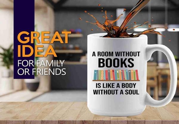 Book Lover Coffee Mug 15oz White -without books - Book Lovers Gifts Book Reader Gifts Book Club Gifts Book Reading Cup Reading Gifts