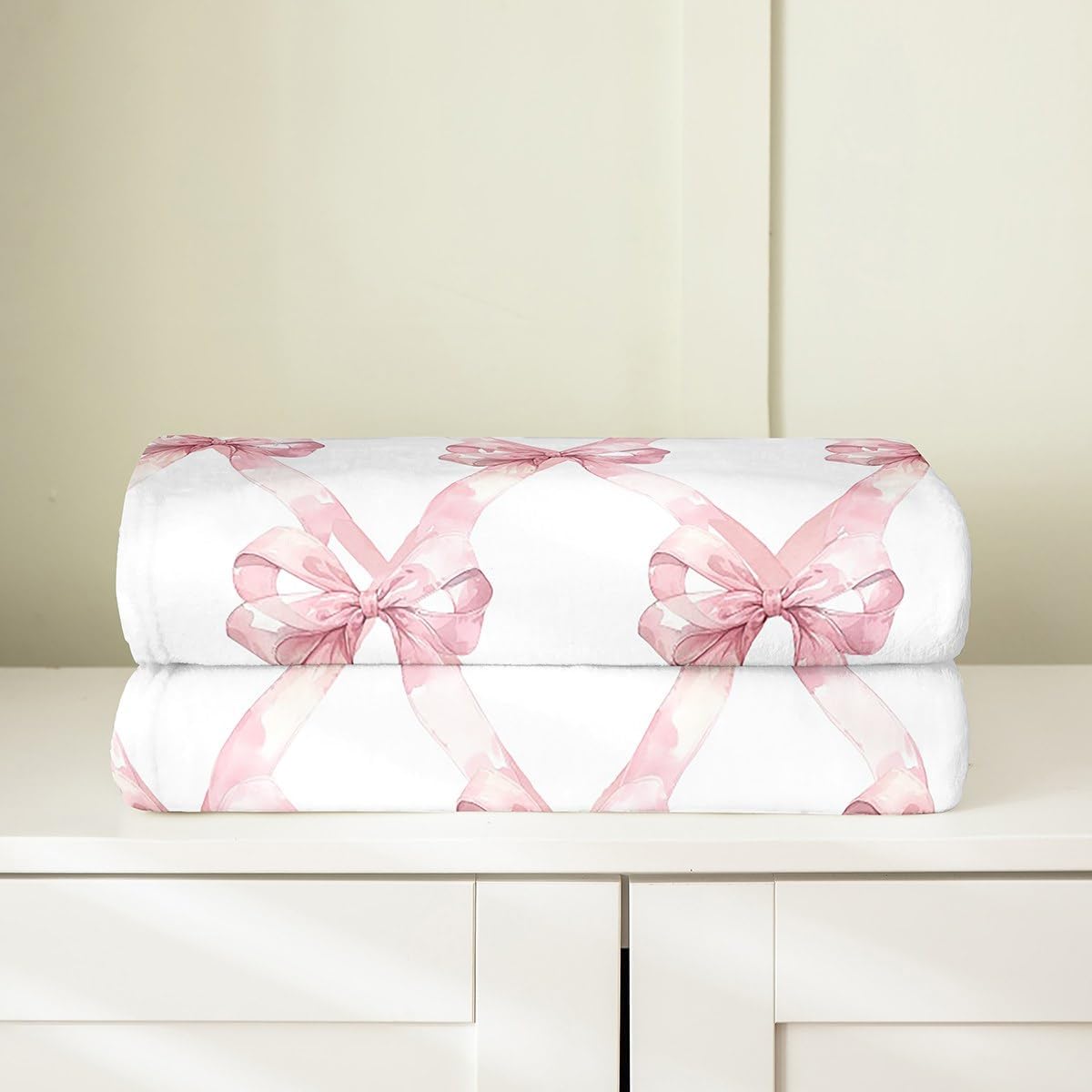 Manfei Pink Bowknot Flannel Blanket for Kids,Dreamy Princess Style Kids Girls Fleece Throw Blanket for Bedroom Sofa Dorm,Watercolor Bow Geometric Grids White Bed Blanket,Baby (30 x 40 Inches)