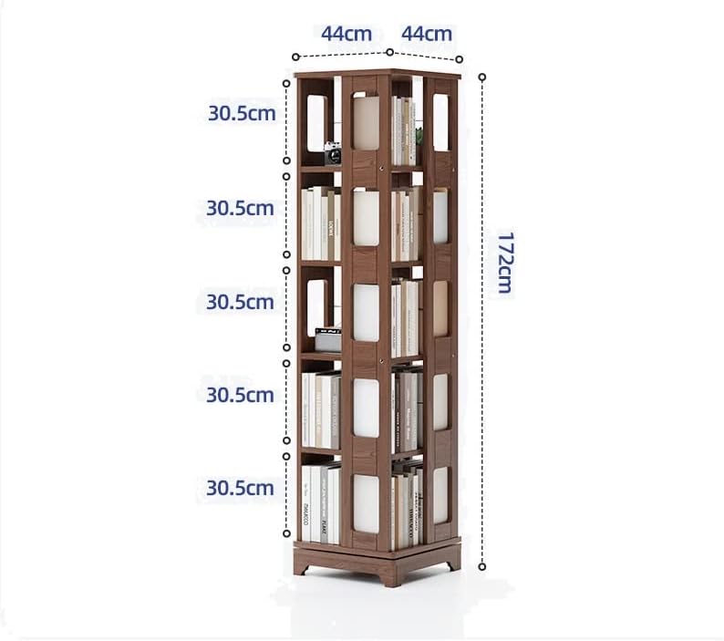 Solid Wood Rotating Bookshelf, 360-degree Bookcase Landing Creative Student Book Shelf for Living Room MINGPING (Size : 44x44x140cm Walnut Color) ()