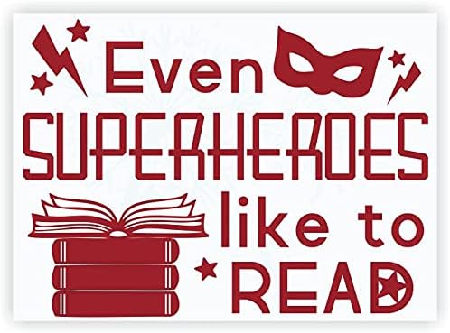 Superheros Like to Read School Wall Quotes Library Decals Art Stickers 23x17-Inch Red