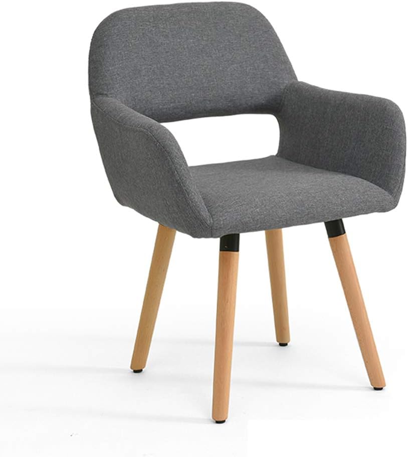 Comfortable Chair Dining Chairs,Mid-Century Modern Cotton Linen Upholstered Lounge Chair Makeup Stool,Accent Arm Chairs with Solid Wood Legs,for Restaurant/Pub/Cafe/Living Room/Hotel/Kitchen Leisur