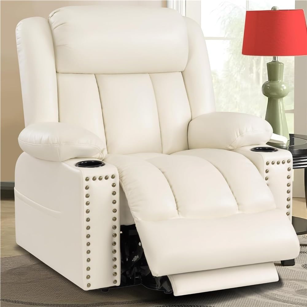 Triple Motor Power Lift Recliner Chair with Heat and Massage Infinite Position Recline and Lay Flat Leather Oversized Electric Recliner for Elderly with USB Ports Cup Holder