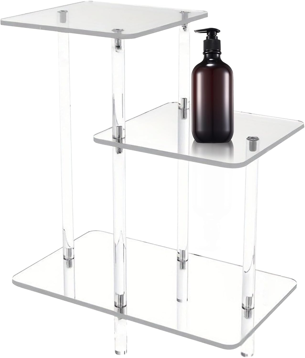 Acrylic Side Table - 3-Tier Small Square Desk, 1 Unit Clear Acrylic Side Table for Laptops, Transparent Tiered Rack with Polished Edge, Home Supply, Bedside Unit for Bedrooms and Living Rooms