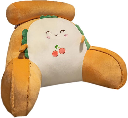 Cartoon Bed Backrest Pillow with Arms Sofa Back Lumbar Support Pillow Waist Cushion Cute Soft Bed Rest Reading Pillow (Yellow Cherry, 60×35cm/23.6"×13.8")