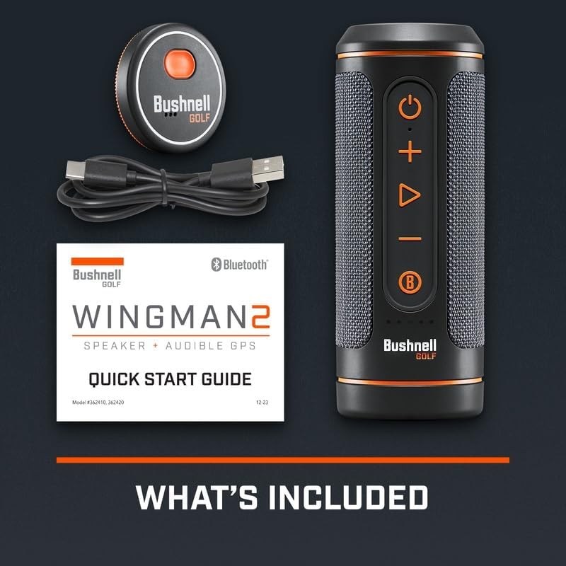 Bushnell Golf Wingman 2 GPS Bluetooth Speaker | Audible Distances, Magnetic Cart Mount, Custom Sound Bites, TWS Pairing & USB-C Charging