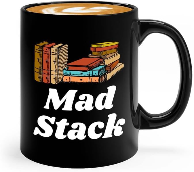 Reading Coffee Mug 11oz Black - Mad Stack - Reader Gift Bookworm Owl Lover Cat Lover Book Lover Novelist Librarian Writer