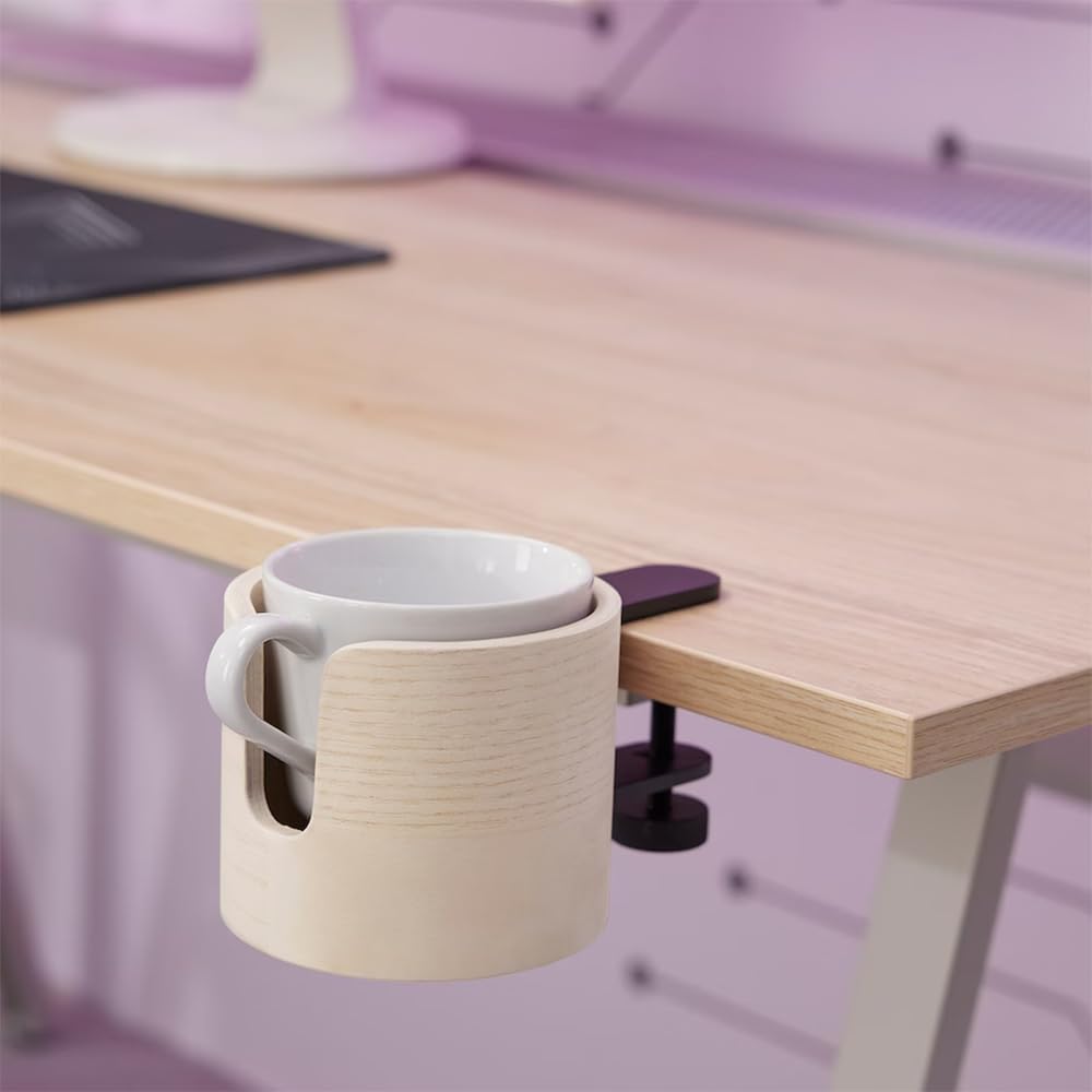 Desk Cup Holder 1Pack (Ash), Table Edge Clamp Cup Holder for Home Office Desk, Gaming Desk Accessories, Computer Desk Accessories, Anti-Spill Cup Holder