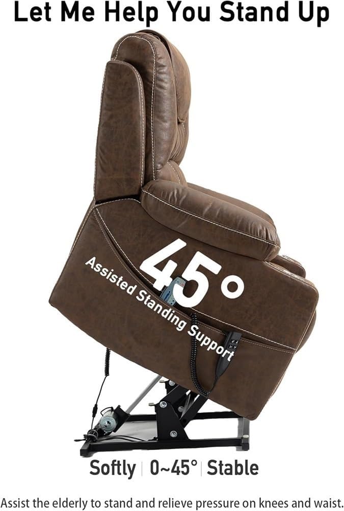Dual Motor Power Lift Recliner Chair for Elderly with Massage Lumbar Heating Lay Flat Adjustable Functional Reclining Chair with Cup Holders Comfortable Leather Lift Chair