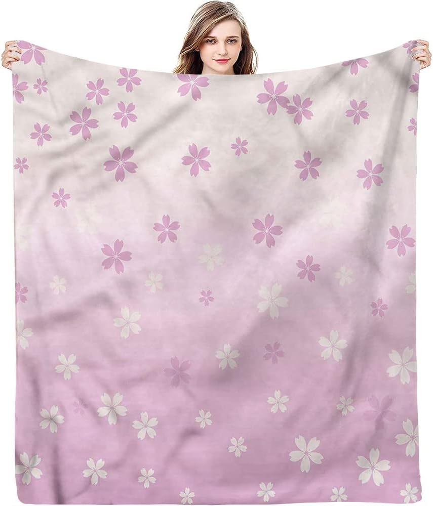 Winter Blankets, Simplistic Oriental Flowers, Keep WarmNature Soft and Cozy Throw Blankets, 50 x 60inches, Cozy Warm Soft Blanket for All Seasons, Pink