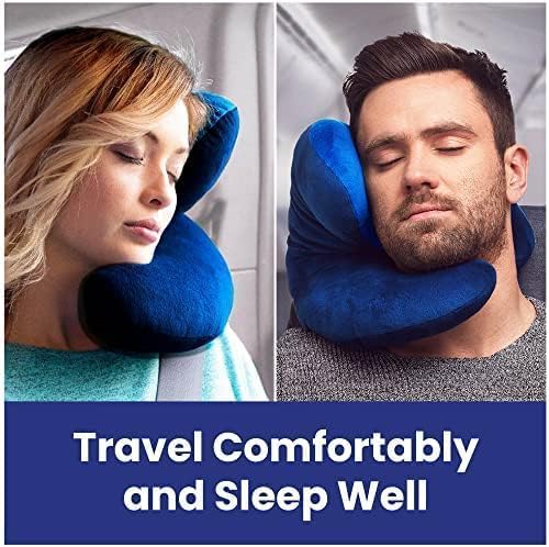 J-Pillow Travel Pillow + Carry Bag, (No Scarf) - Chin & Neck Support in Any Sitting Position, Travel Pillow for Aeroplane - (Blue)