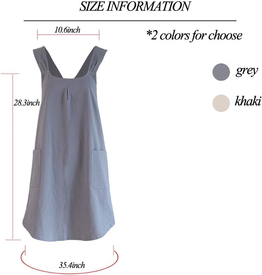 Soft Cotton Linen Apron Cross Back X-Shaped Japanese Style Pinafore Dress for Cooking, Housewarming, Daily Chores