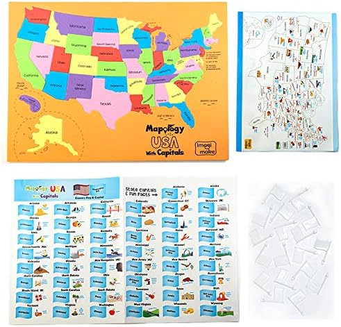 Imagimake Mapology USA & World Map Puzzle with Flags, Capitals, Stickers | Educational Toys for Ages 5-7 | Jigsaw Puzzles for Kids Ages 8-10 | Geography Toys | Easter Gifts for 6 Year Old Girl & Boy