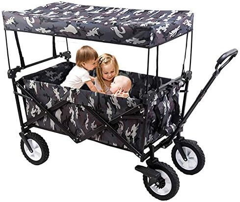 Trolleys, Foldiheavy Duty Wagon with Removable Canopy Trolley Utility Transport Trailer with Pull Handle for Outdoor Garden Beach Park Shoppifestival Campigardening/C