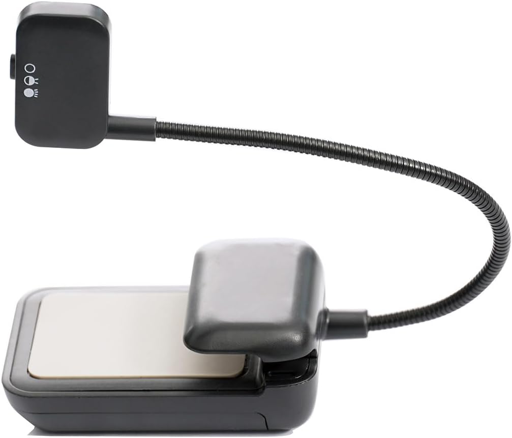 TFY Clip-on LED Reading Light with 2 Levels of Lumen Intensity for Kindle, Other e-Readers, Tablets, Books Plus Bonus Hand Strap Holder for 6 inch Kindle e-Readers (Black)