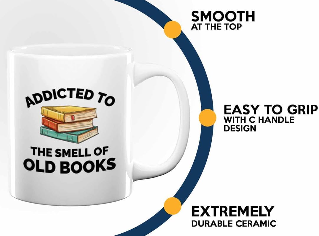 Book Lover Coffee Mug 11oz White - Addicted to the smell - Gift For Poets Bookish People Bibliophile Librarian Book Club Reader