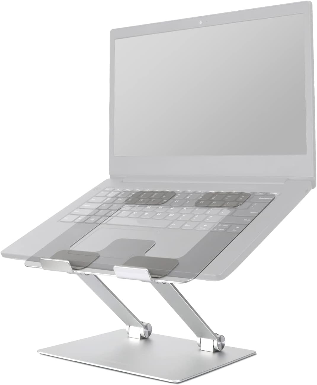 Amazon Basics Sturdy and Portable Ergonomic Laptop Stand for Desk, Height Adjustable Riser with Ventilated Cooling, Foldable, Fits all Laptops up to 17.3 Inch, Silver, 10 x 8.7 x 6 in