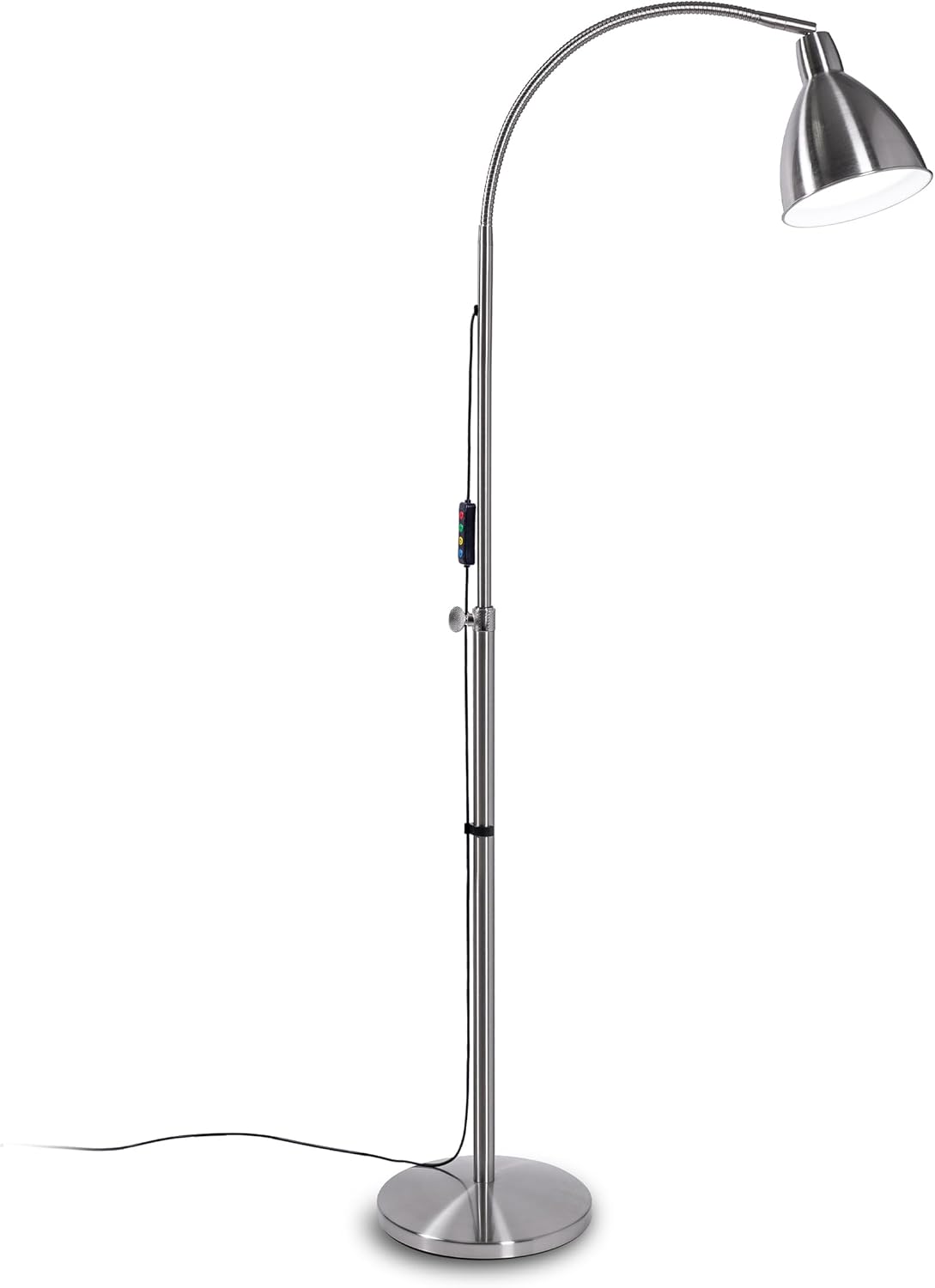 Daylight FlexiVision 2™ LED Floor Lamp – 3,500 Lux at 12", 5 Brightness Levels, 3 Color Temperatures, 95+ CRI, Adjustable Arm & Swivel Head, Anti-Tip Base, Low Vision Aid – Brushed Steel
