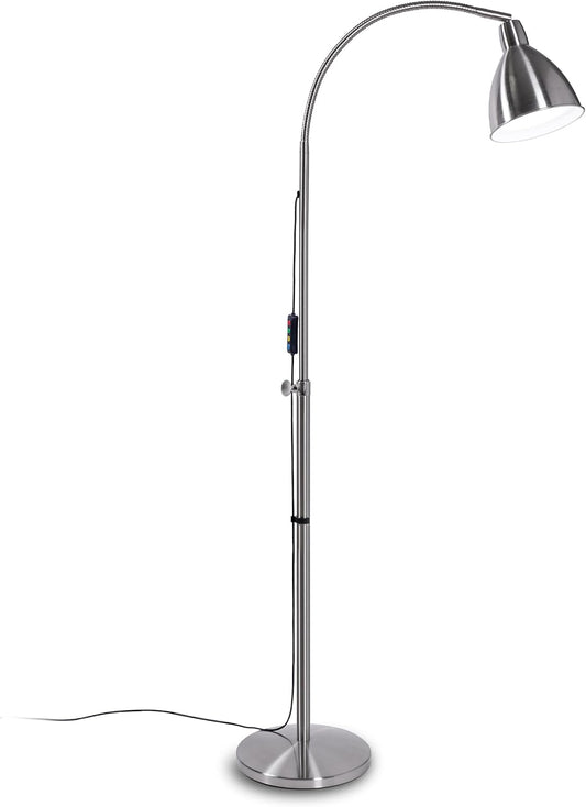 Daylight FlexiVision 2™ LED Floor Lamp – 3,500 Lux at 12", 5 Brightness Levels, 3 Color Temperatures, 95+ CRI, Adjustable Arm & Swivel Head, Anti-Tip Base, Low Vision Aid – Brushed Steel