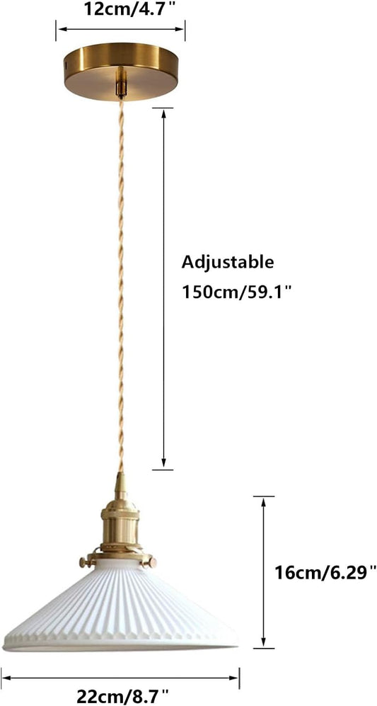 Modern Minimalist Ceramic Pendant Light – Pleated Hanging Lamp for Kitchen Island, Dining Room, Bedroom & Bar