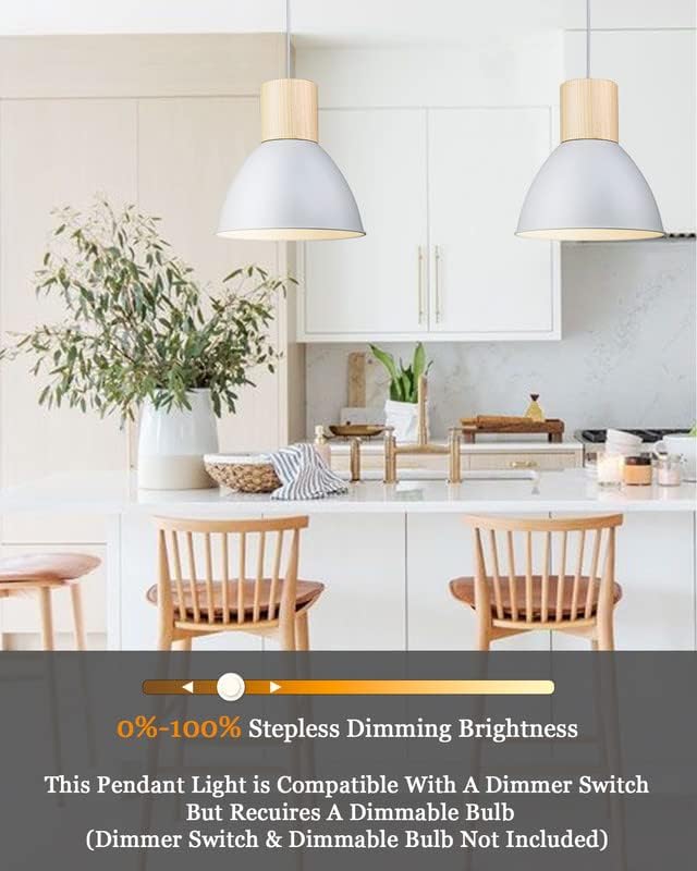 ELYONA Modern Pendant Light Fixtures, Wood Metal Hanging Lamp, Adjustable Height, 11.6" Nordic Island Pendant Lighting for Kitchen Sink, Bar, Office, Dining Room,Living Room, Bedroom, Soft Grey