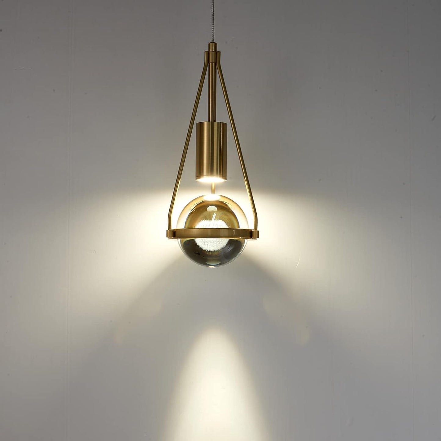 Gold Dandelion Pendant Light in Brushed Brass Finish, 1-Light Mini Globe Modern Crystal Kitchen Island Pendant Lighting Dimmable LED Hanging Ceiling Light Fixture for Bathroom Bedroom