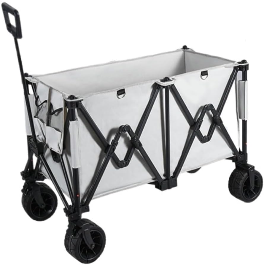 Portable Camping Cart,Outdoor Foldable Beach Trolley Cart with Storage Portable Camping Picnic Cart for Gatherings and Events (White)