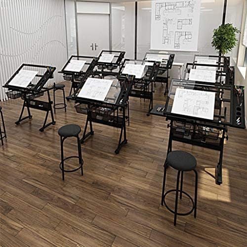 Drawing Tilting Tablet,Drafting Desk, Drafting Table with Storage, Height Adjustable Tiltable Art Desk, Glass Panel Drawing Desk, for Work Study Painting Craft Table