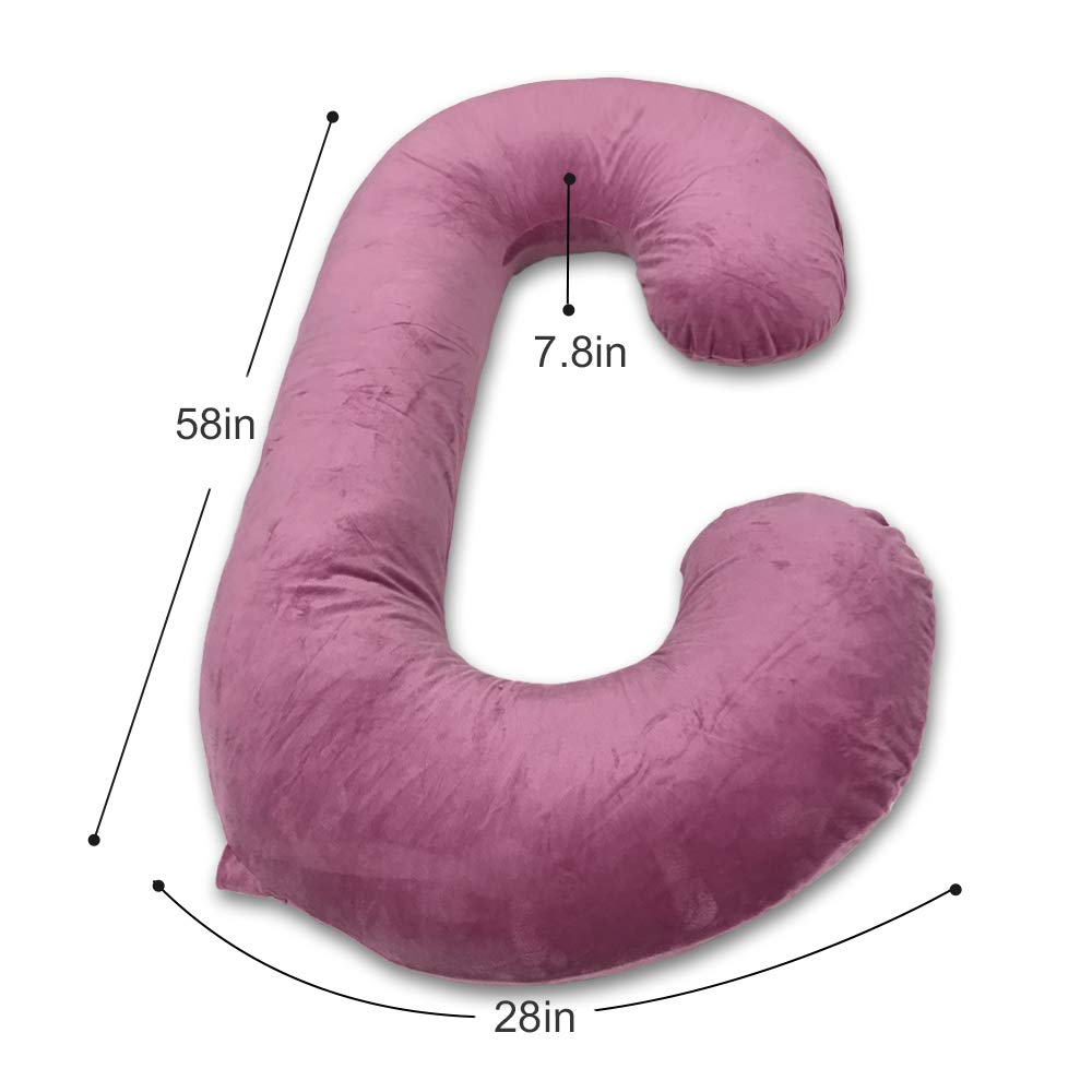 INSEN Pregnancy Pillow, Maternity Body Pillow with Velvet Cover,C Shaped for Side Sleeping (Purple Velvet)