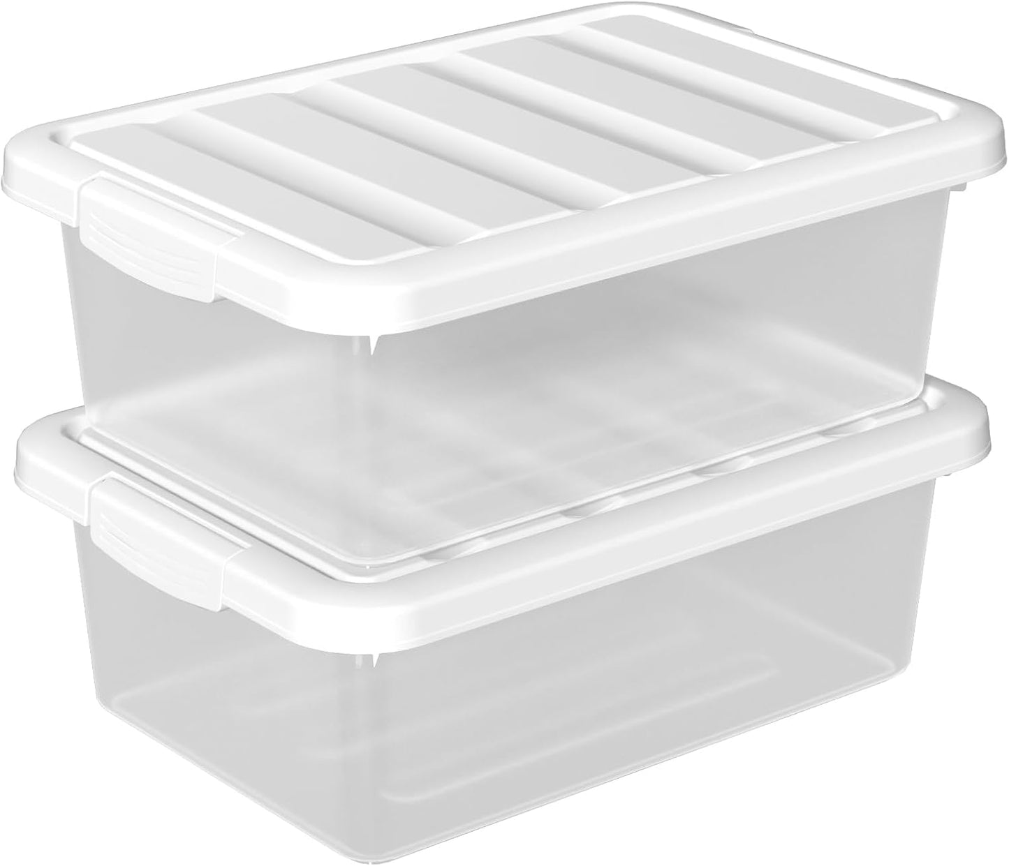 Clear Storage Latch Box 14 Quart, Plastic Organizing Box/Bin with White Lid, 2-Pack
