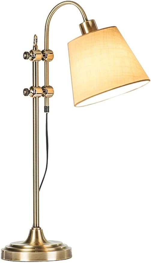 Bedside Table Lamp American Table Lamp Metal Base Linen Lampshade Bedroom Bedside Table Lamp Living Room Study Reading Lamp Adjustable Height from 17.7" to 24.8" Farmhouse Desk Lamps (Color : White