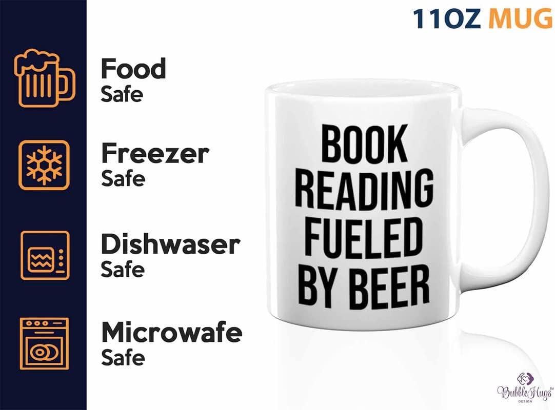 Hobby Beer Lover Coffee Mug 11oz White - book reading fueled by beer - Mountain Biking, Bike Riding, Bicycling Lover, Cycling Bike Enthusiast, Road Bike
