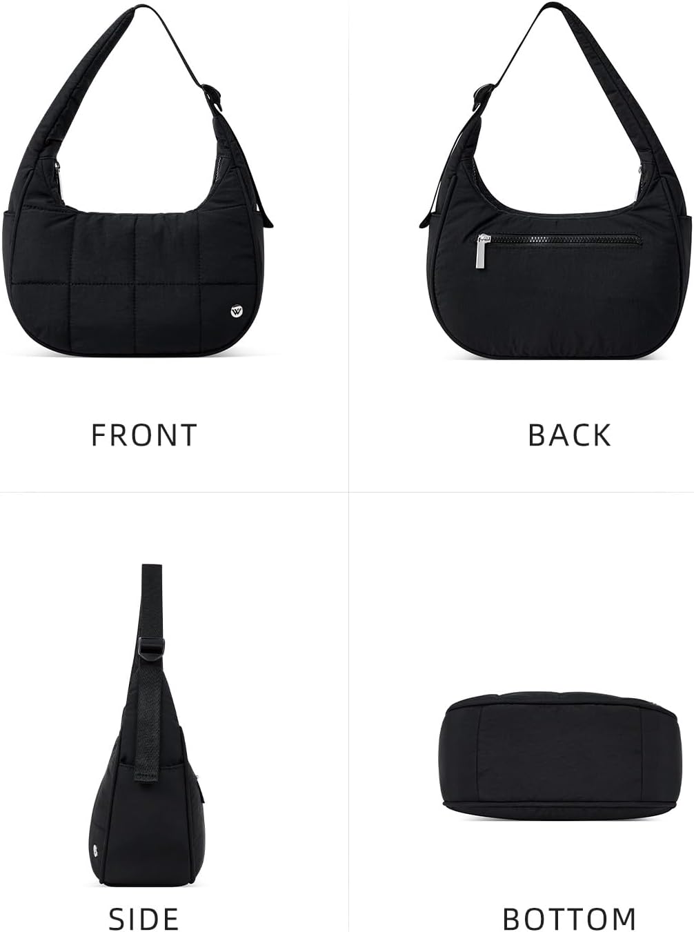 WESTBRONCO Small Puffer Crescent Shoulder Bag for Women, Nylon Quilted Shoulder Purses, Puffy Handbags with Adjustable Strap